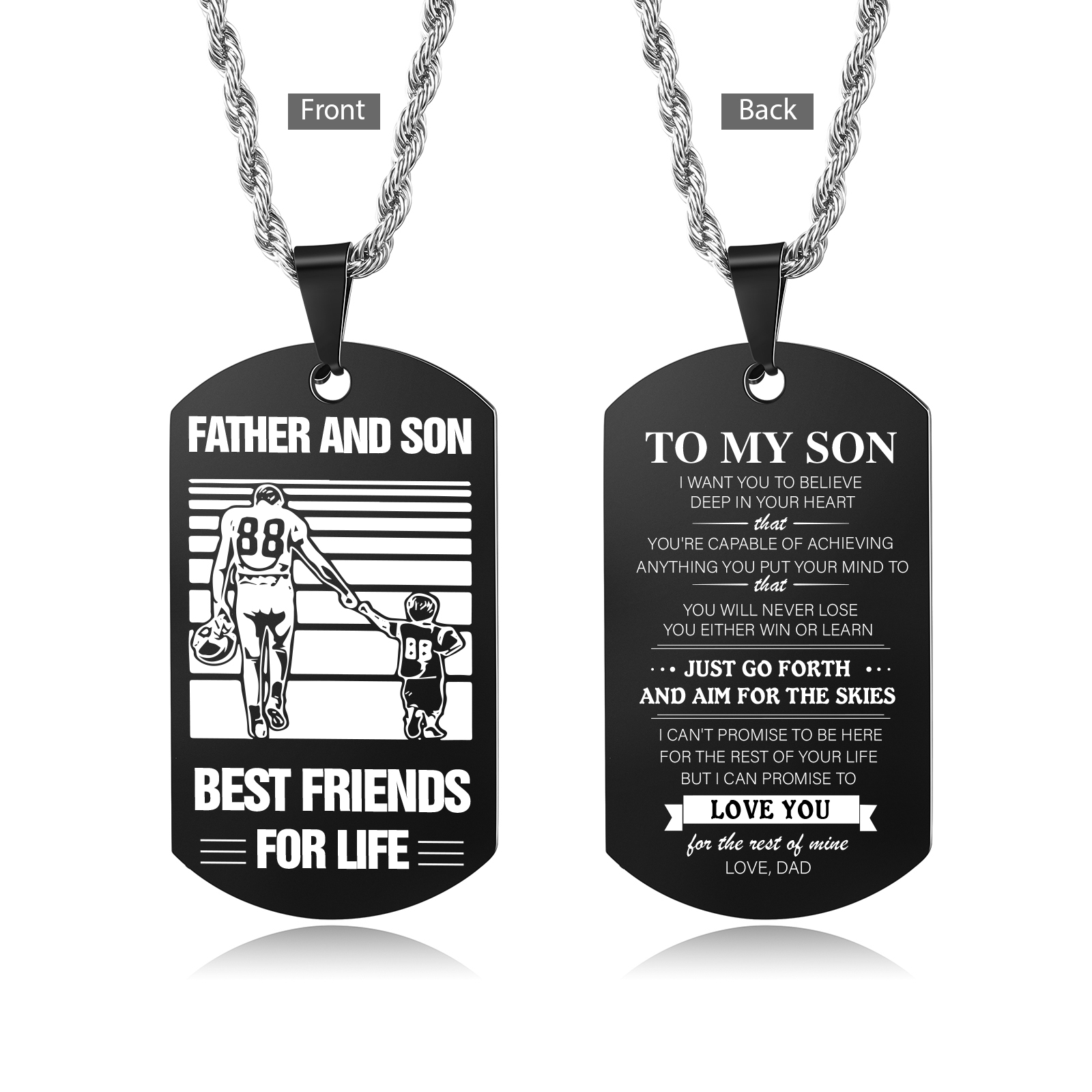 To My Son Necklace Black Dog Tag Necklace Dad to Son Football Necklace "Father And Son Best Friends For Life"-Jessemade AU