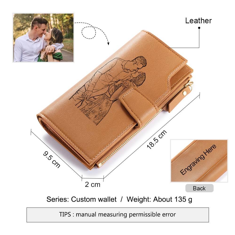 Personalised Leather Wallet Engraved Photo Long Purse Folding Wallet Gifts For Women-Jessemade AU