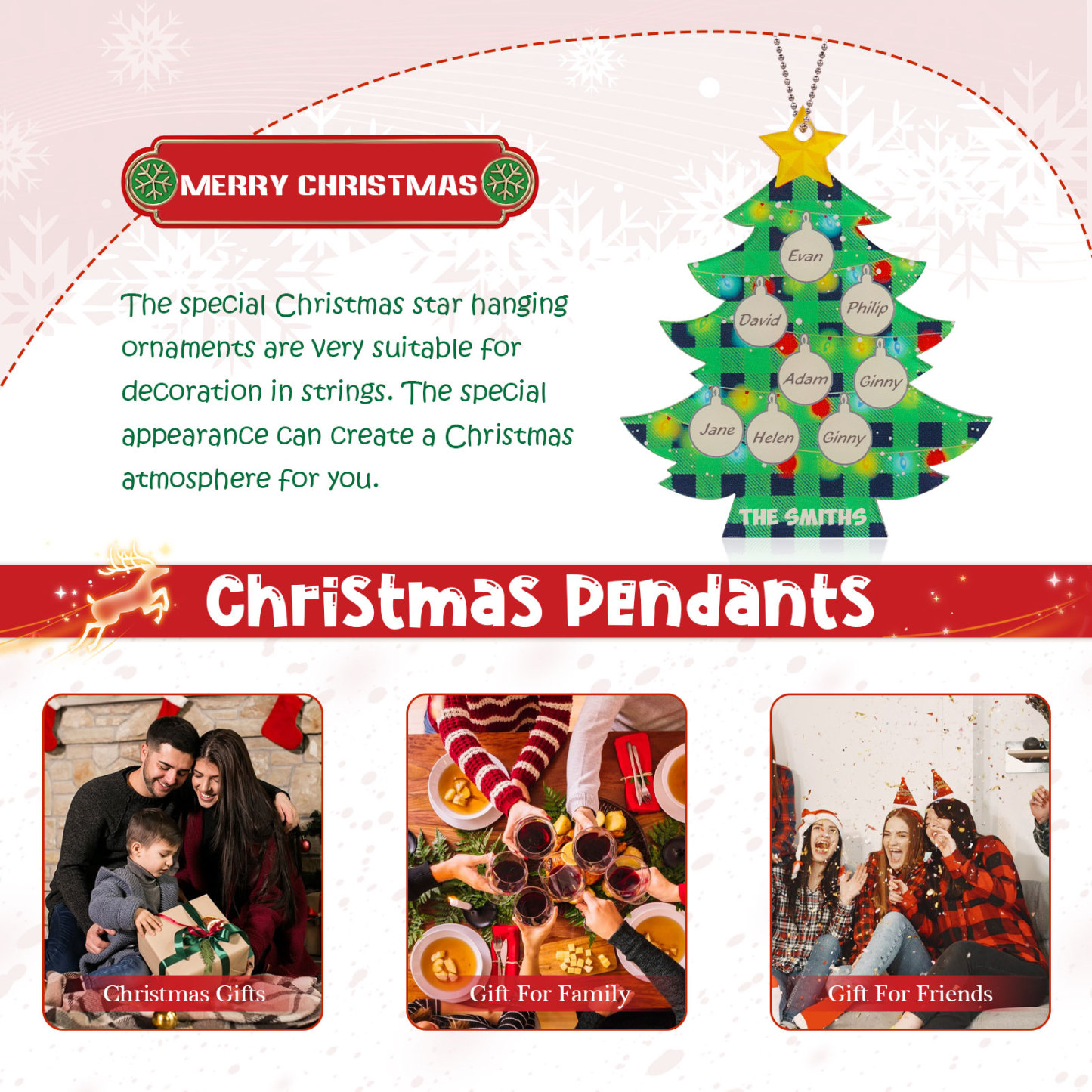 8 Names - Personalised Acrylic Christmas Tree Ornaments Customised Text & Name Xmas Pendant Gifts for Family Friends-Jessemade AU