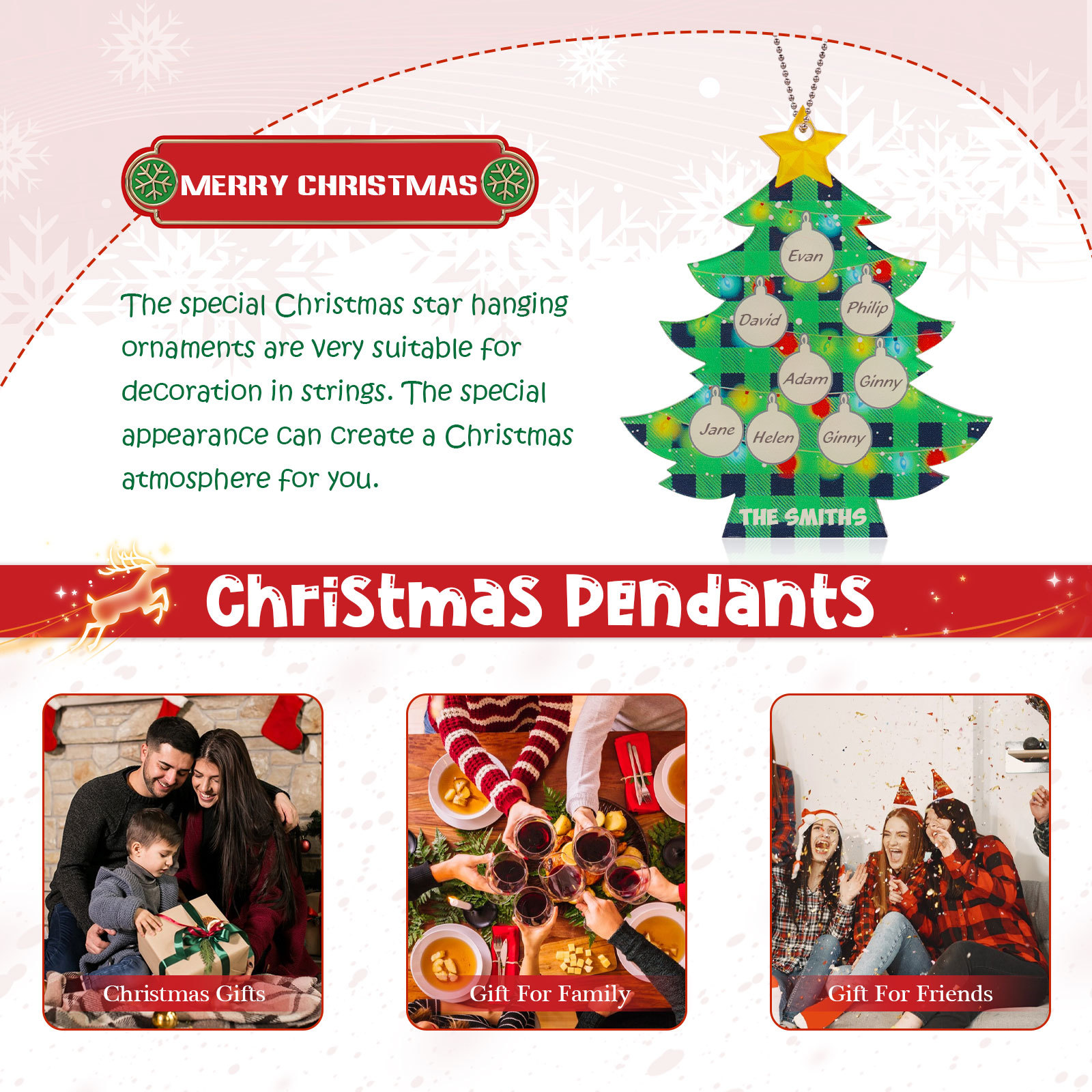 8 Names - Personalised Acrylic Christmas Tree Ornaments Customised Text & Name Xmas Pendant Gifts for Family Friends-Jessemade AU