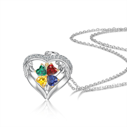 Personalised Wings Necklace With 4 Heart Birthstones Engraved Names Gift For Women-Jessemade AU