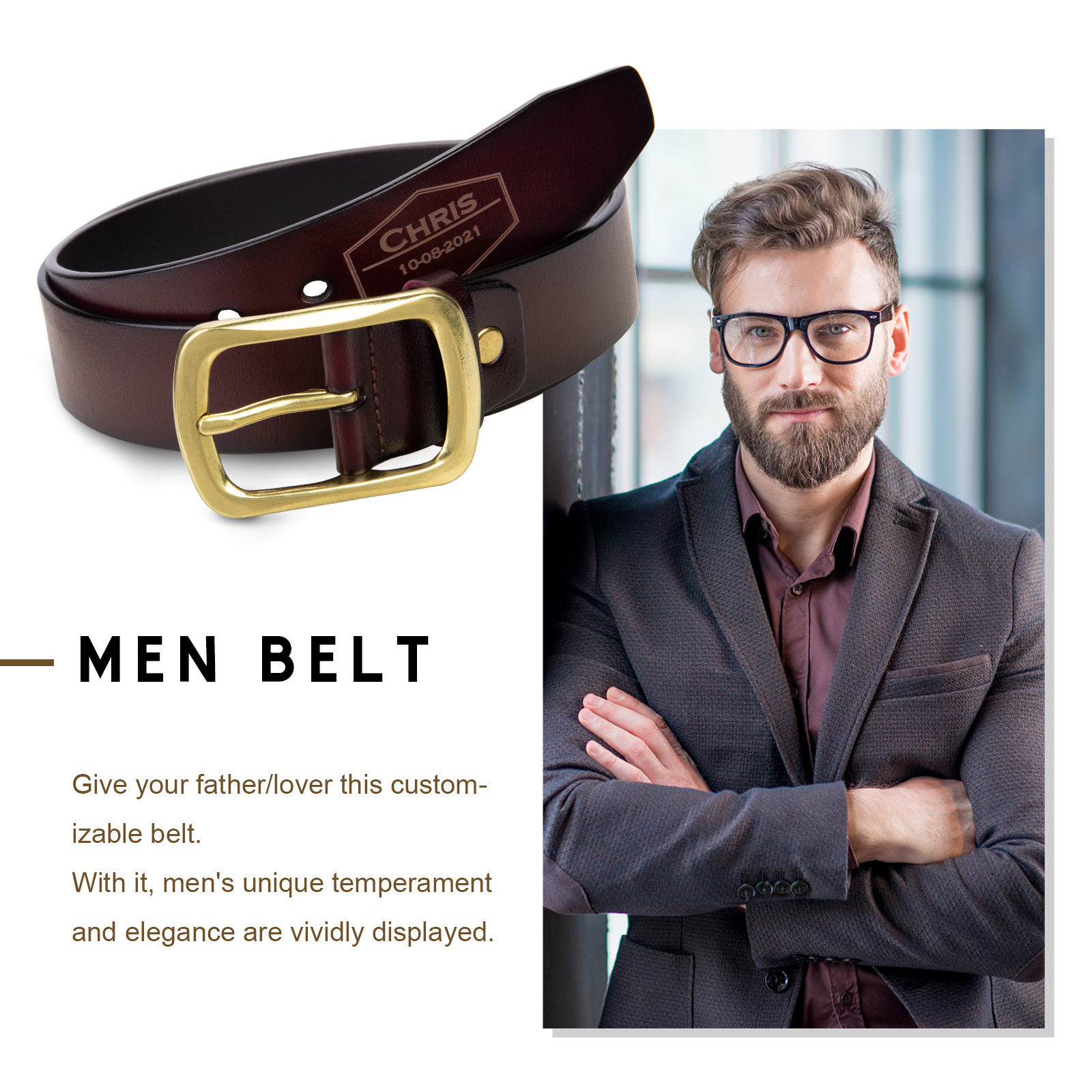 Personalised Genuine Leather Belt Engraved Names Men's Belt for Him-Jessemade AU