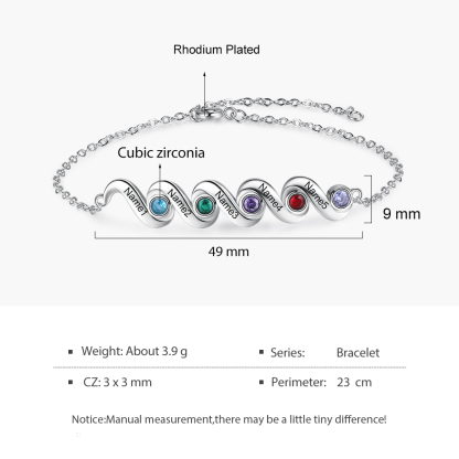 Personalised Bracelet With 5 Birthstones Engraved Names Bracelet Gift For Women-Jessemade AU