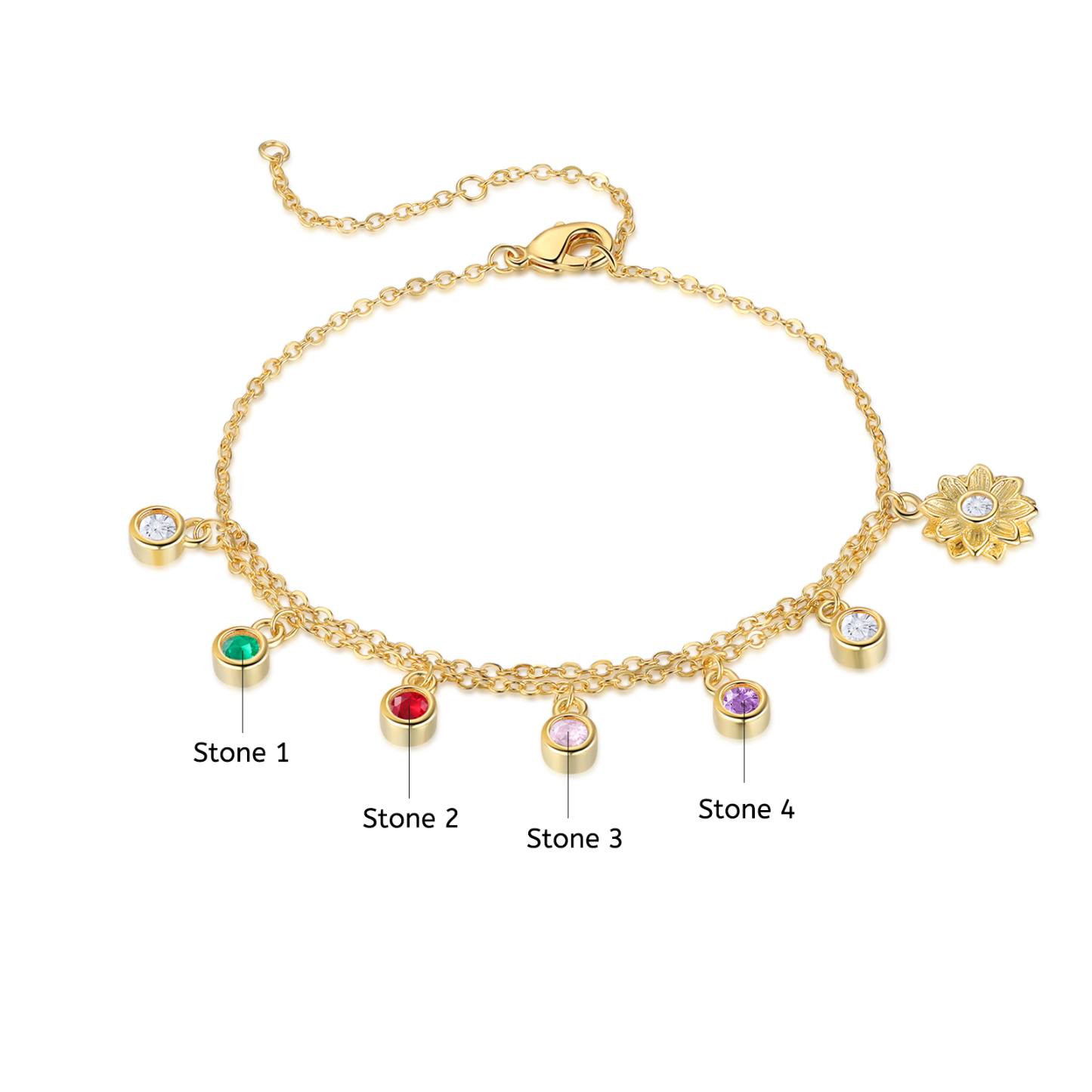 Personalised Women's Bracelet Custom 4 Birthstones Bracelet Gold Adjustable Bracelet Mother's Day Gift for Her-Jessemade AU