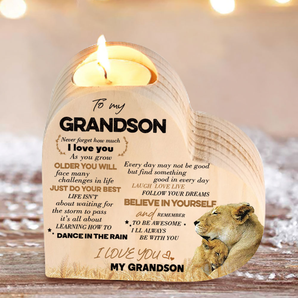 To My Grandson Wooden Heart Candle Holder "remember how much I love you"-Jessemade AU