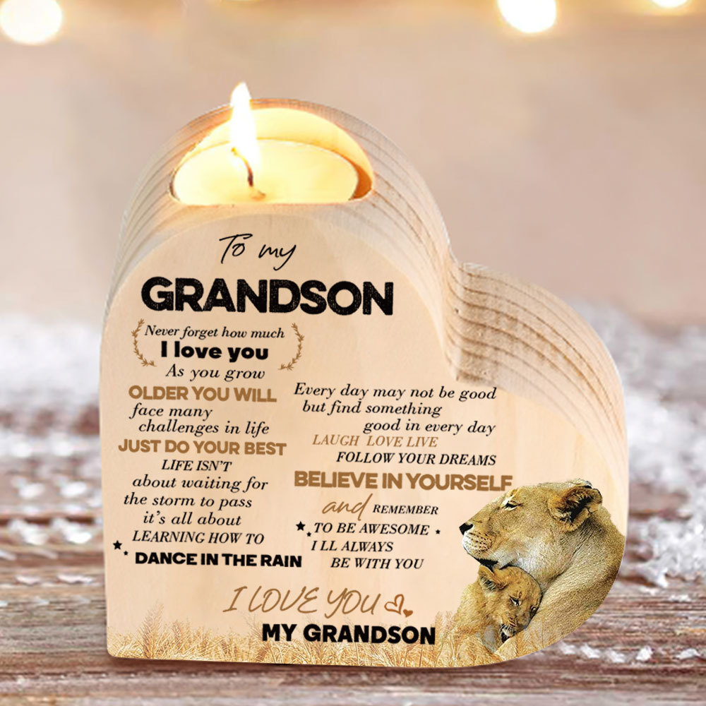 To My Grandson Wooden Heart Candle Holder "remember how much I love you"-Jessemade AU