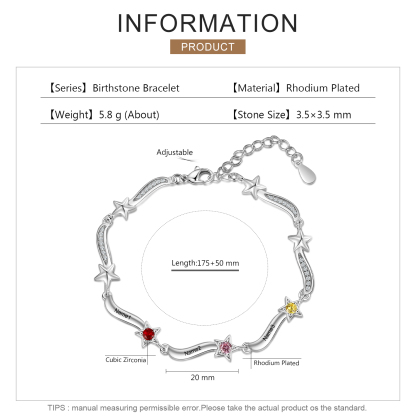 Personalised Star Bracelet With 3 Birthstones Custom Names Bracelet Gift For Women-Jessemade AU