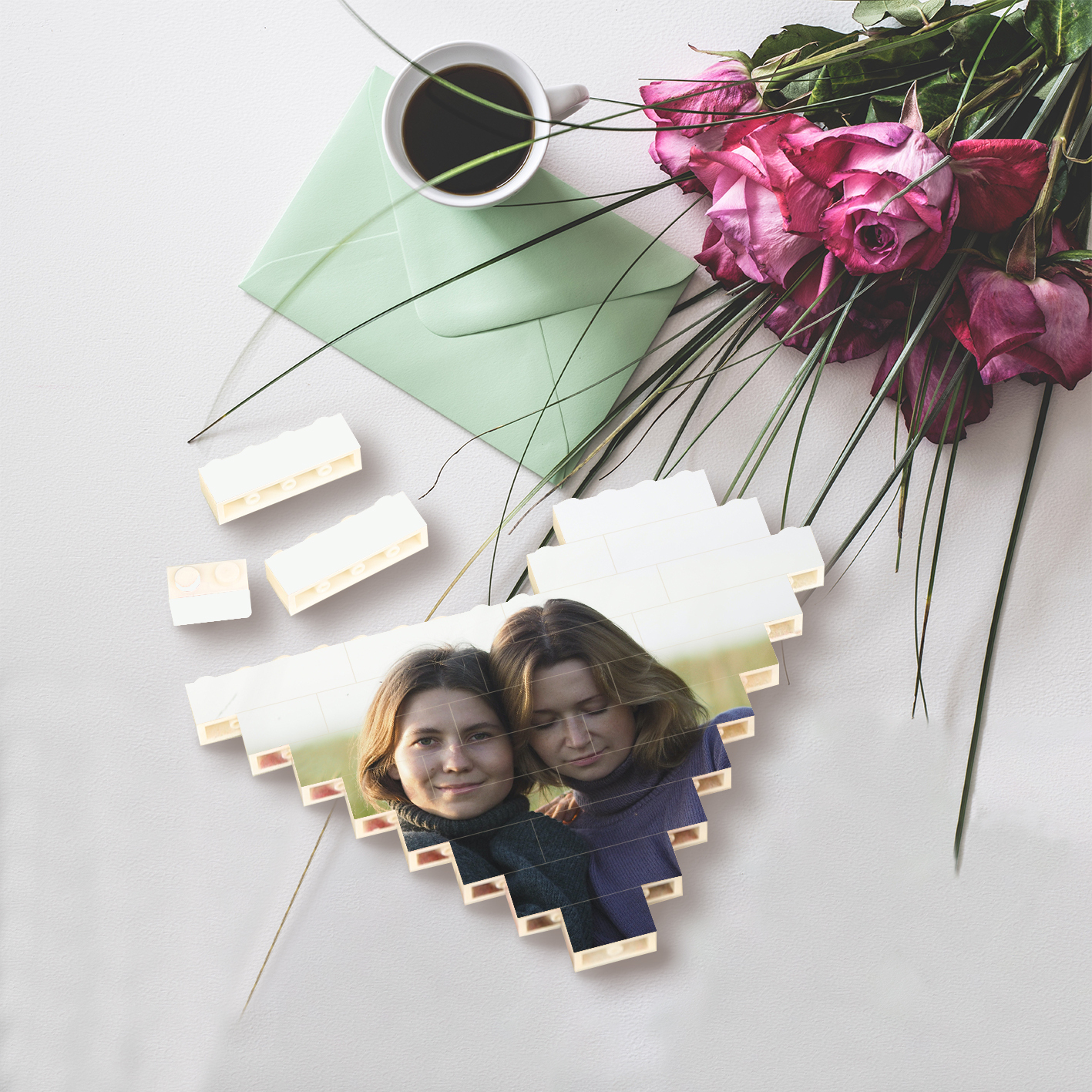 Custom Heart Shape Building Blocks Puzzle Photo Brick Square Shape Puzzle DIY Gift - Double Layers-Jessemade AU
