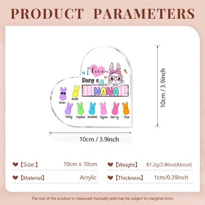 9 Names - Personalised Acrylic Heart Keepsake Custom Names Bunny Ornaments Gifts for Grandma/Mother-Jessemade AU