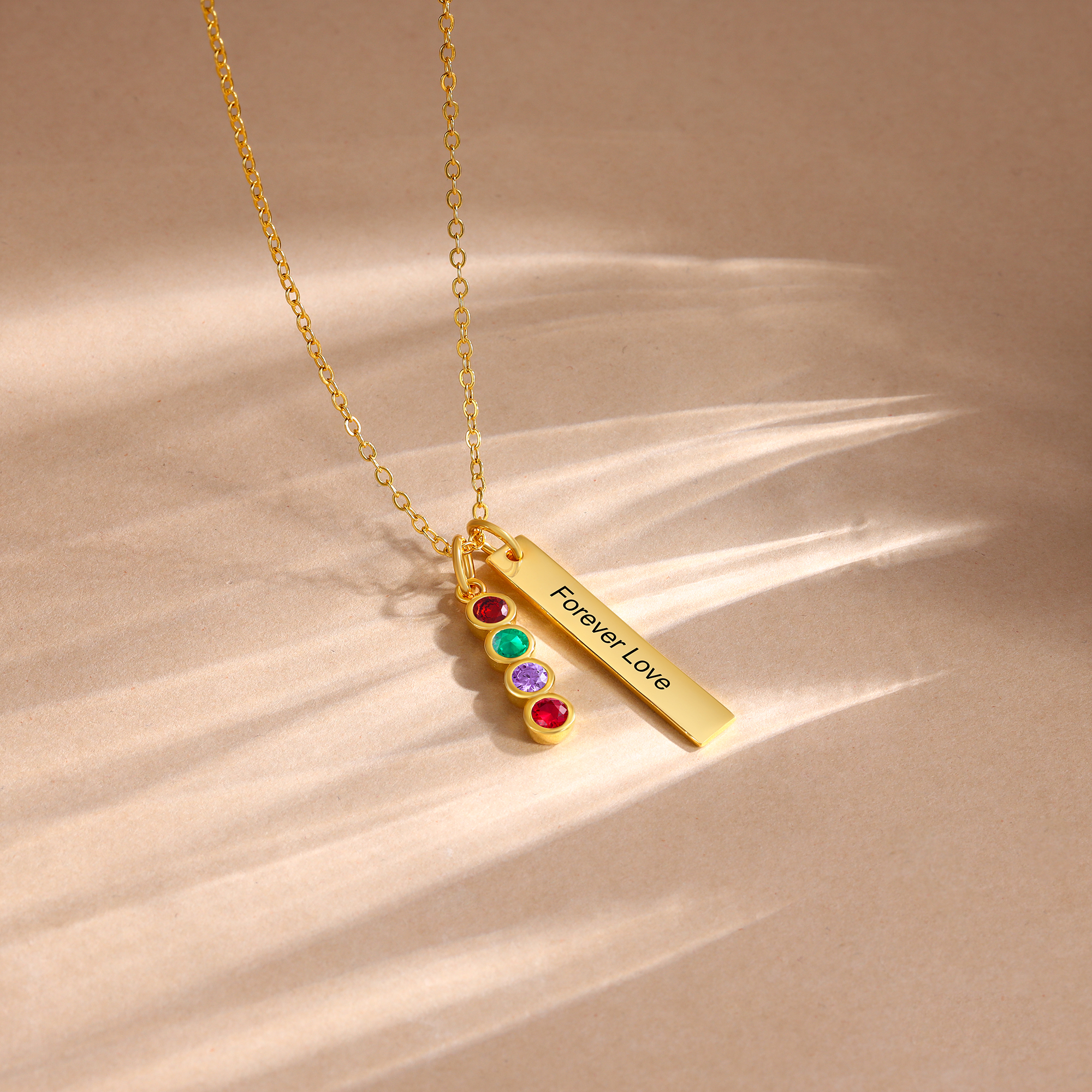 Personalised Bar Pendant Necklace Custom 4 Birthstones & 1 Text Necklace Birthday Gift for Her-Jessemade AU