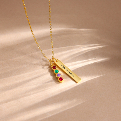 Personalised Bar Pendant Necklace Custom 4 Birthstones & 1 Text Necklace Birthday Gift for Her-Jessemade AU