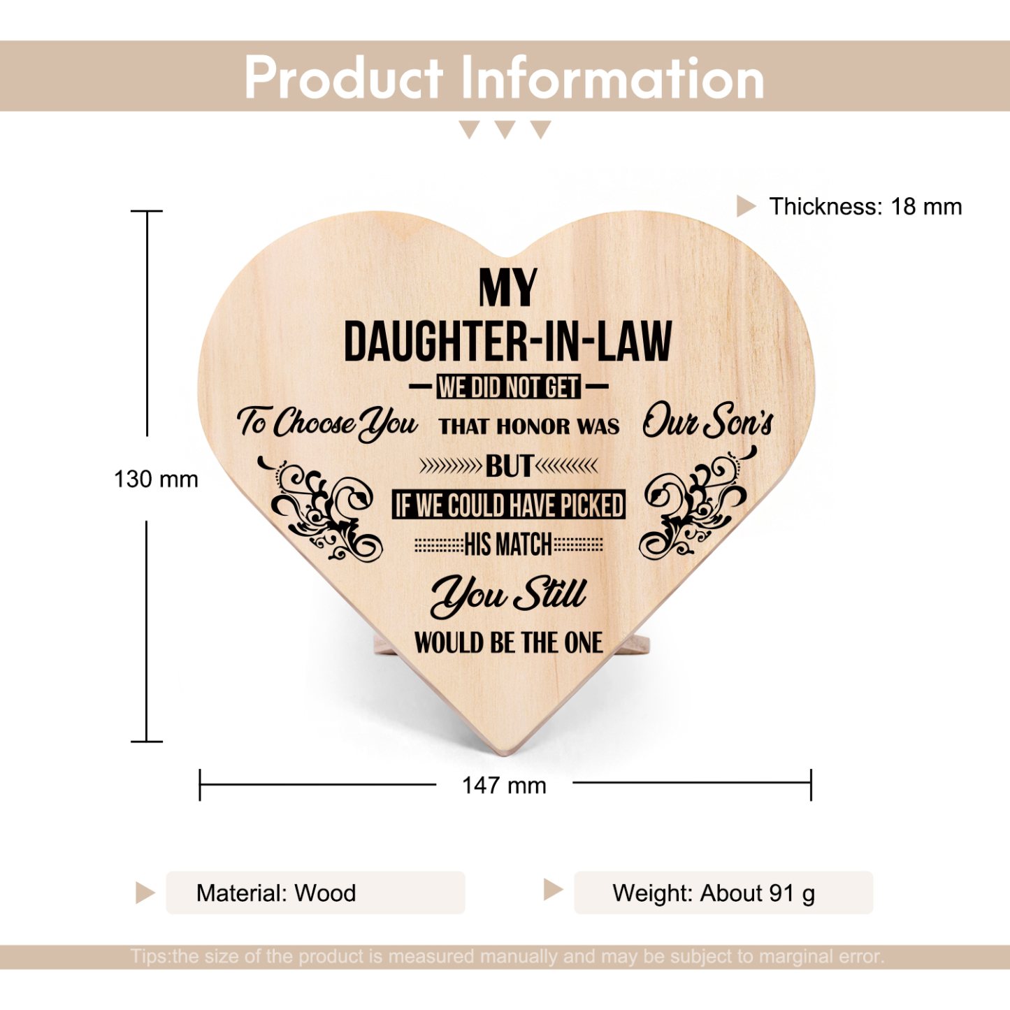 To My Daughter-in-law Wooden Heart Keepsake Desktop Ornament "I did not get to choose you"-Jessemade AU