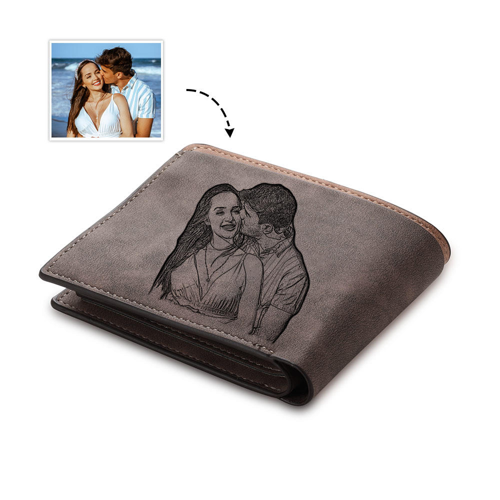 Custom 2 Photos Leather Wallet Personalised Folding Wallet Father's Day Gift for Him-Jessemade AU