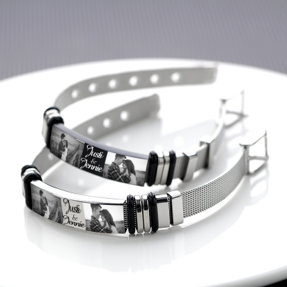 Personalised ID Bar Bracelet Engraved 2 Photos Men Women Bracelet-Jessemade AU