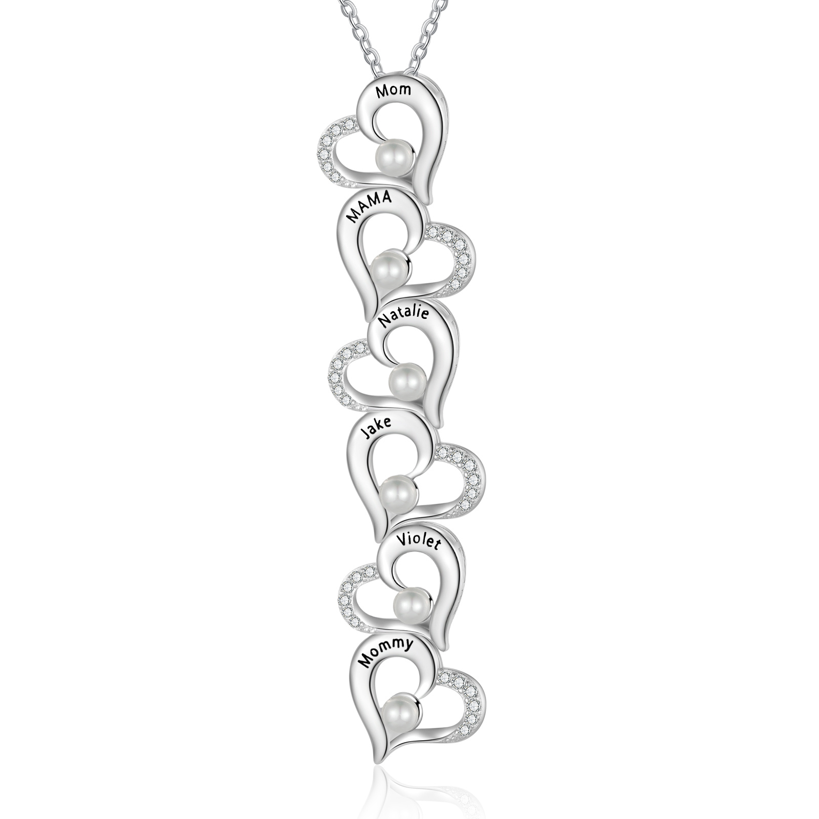 Custom Heart Necklace Engrave 6 Names Family Necklace-Jessemade AU
