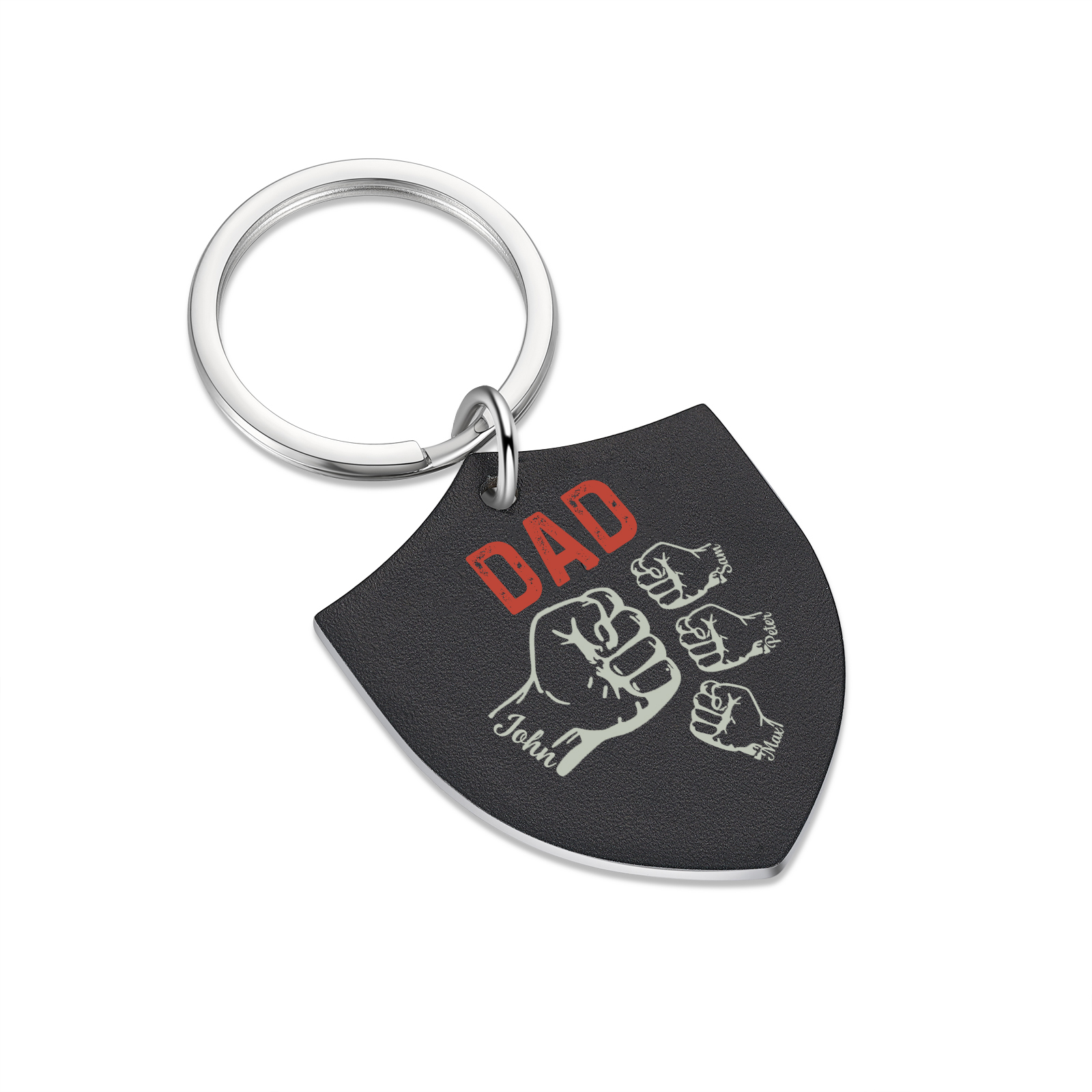 Personalised 4 Names & 1 Text Fist Bump Keychain Engraved Kids Names Keychain Gifts for Dad/Grandpa-Jessemade AU