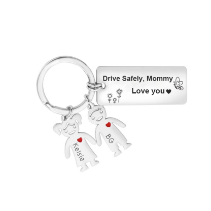 Personalised Kid Charm Keychain Engraved 2 Names Drive Safely Family Keychain-Jessemade AU