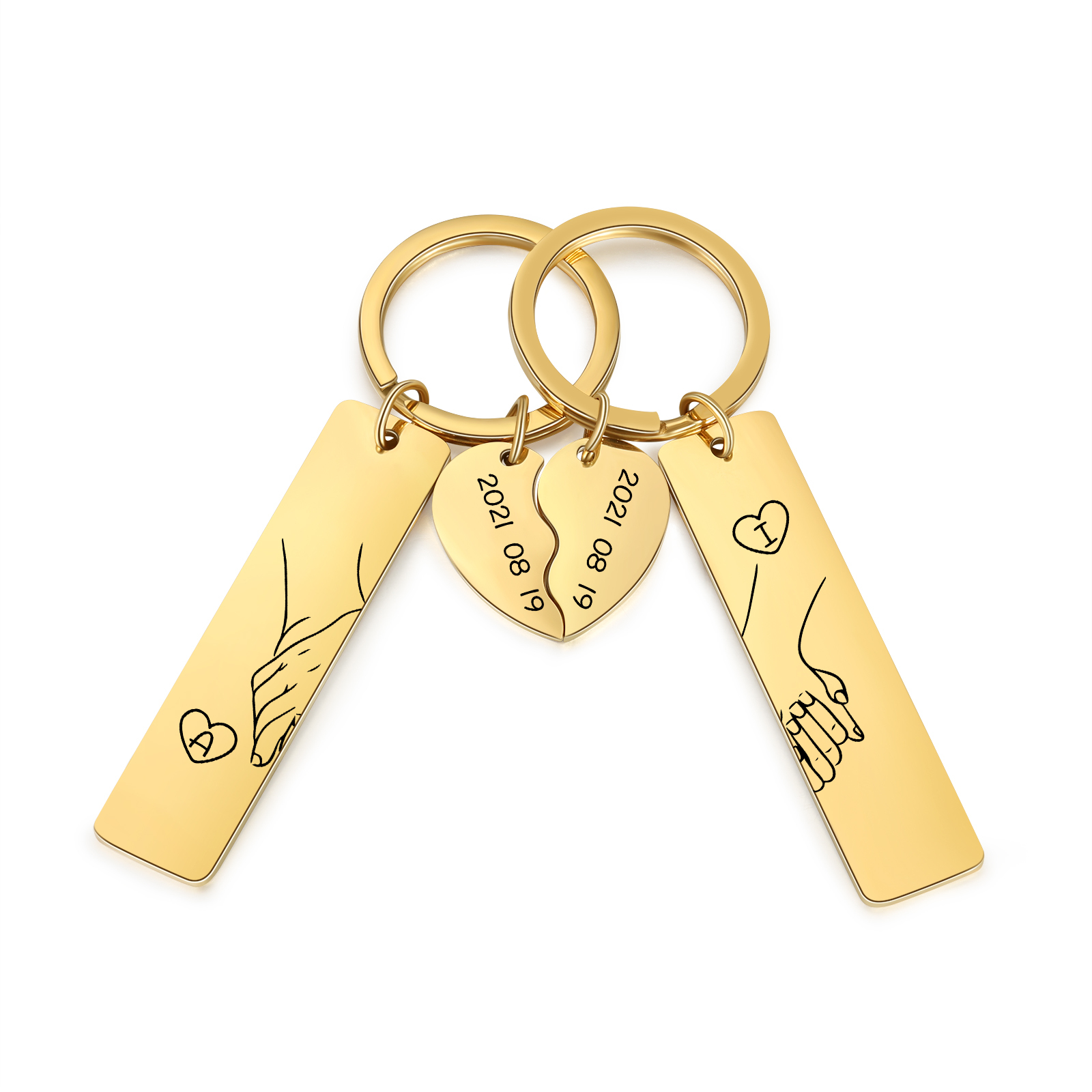 Personalised Hand in Hand Couple Keychain Set Engrave Name Matching Couple Gifts-Jessemade AU