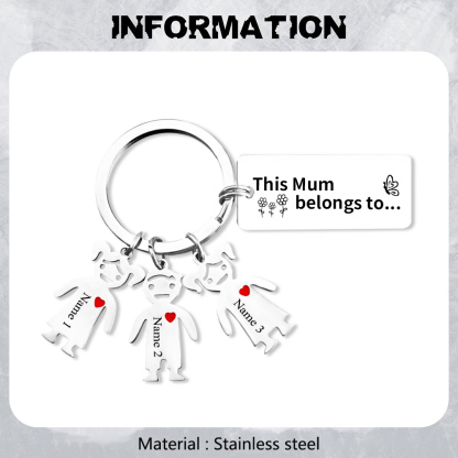 3 Names - Personalised Keychain with Kid Charms Engraved Names Keychain Mother's Day Gift for Mum/Nan-Jessemade AU