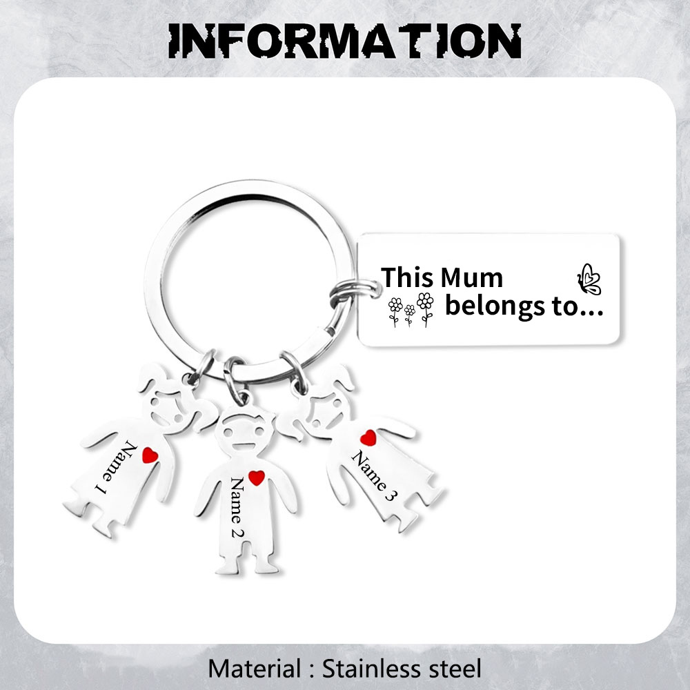 3 Names - Personalised Keychain with Kid Charms Engraved Names Keyring Mother's Day Gift for Mum/Nan-Jessemade AU