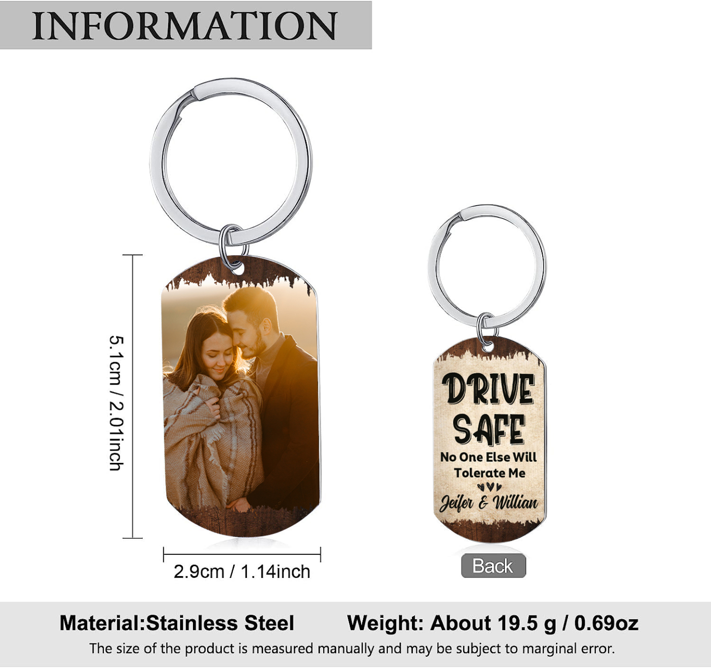 "Drive Safe, No One Else Will Tolerate Me" Keychain Custom 2 Names & Photo Keyring Couple Gifts-Jessemade AU