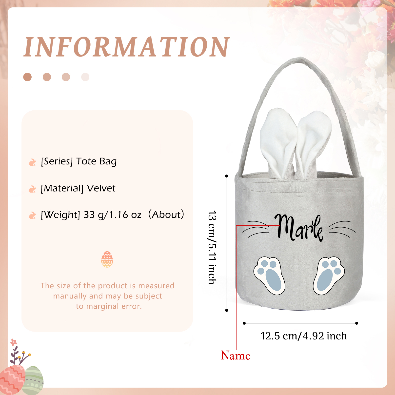 Personalised Bunny Tote Bag Custom Name Bunny Basket Bucket Bag Easter Gifts-Jessemade AU