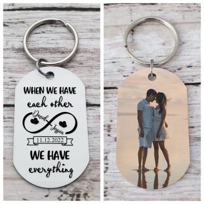 Personalised 2 Names & Photo & Date Keychain Stainless Steel Couple Gift - When We Have Each Other, We Have Everything-Jessemade AU