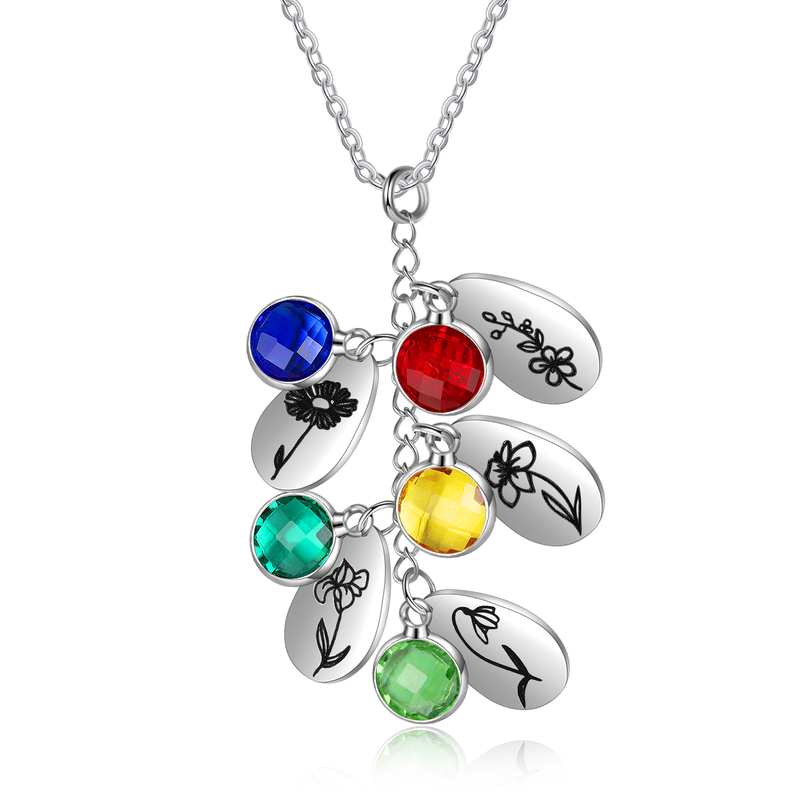 Personalised BirthFlowers Necklace With 5 Birthstones Best Gift For Women-Jessemade AU