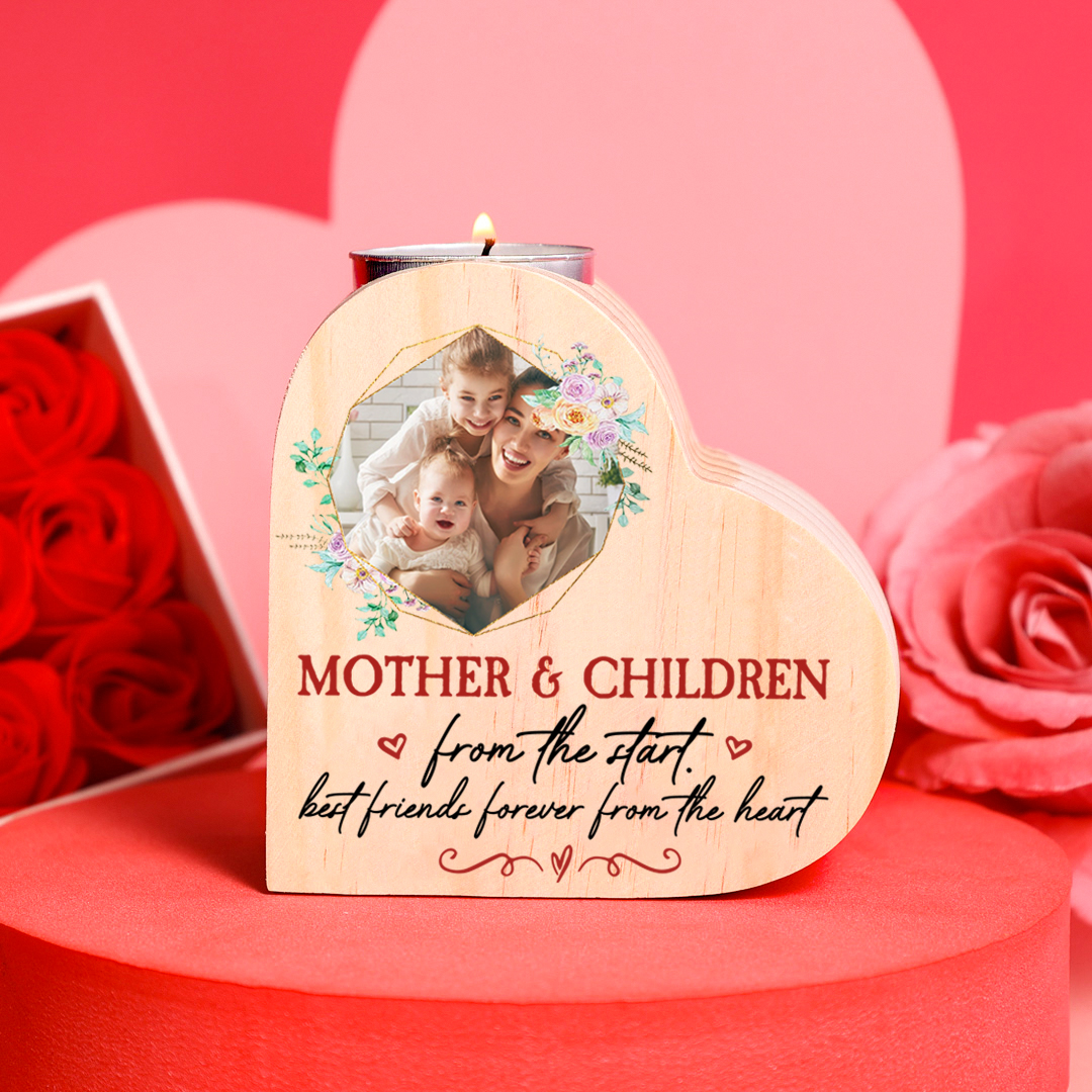 Mother & Children Personalised Heart Candle Holder Wooden Candlestick Mothers Gifts-Jessemade AU