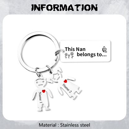 2 Names - Personalised Keychain with Kid Charms Engraved Names Keyring Mother's Day Gift for Nan-Jessemade AU