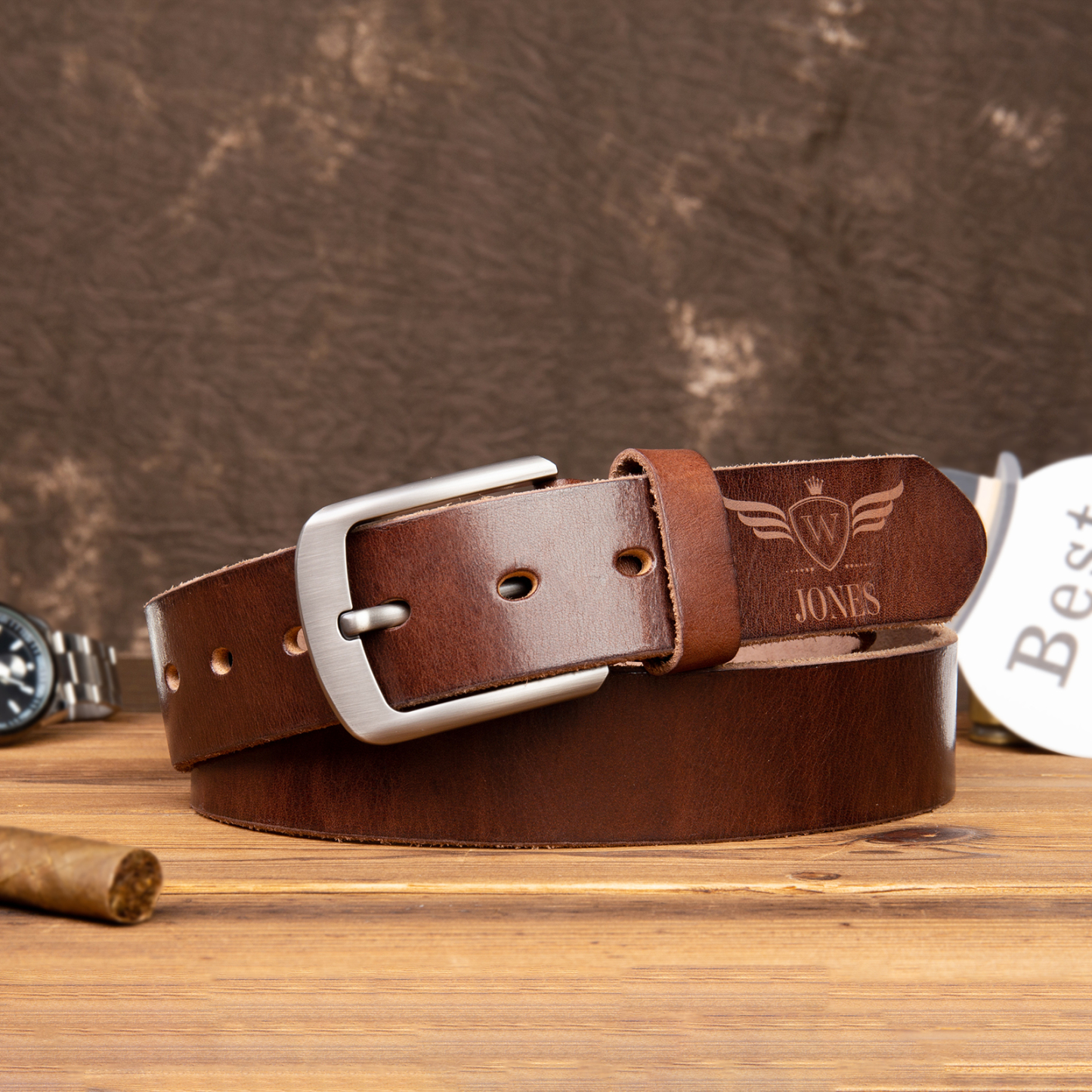 Customised Genuine Leather Belt Engraved Names Men's Belt for Him-Jessemade AU
