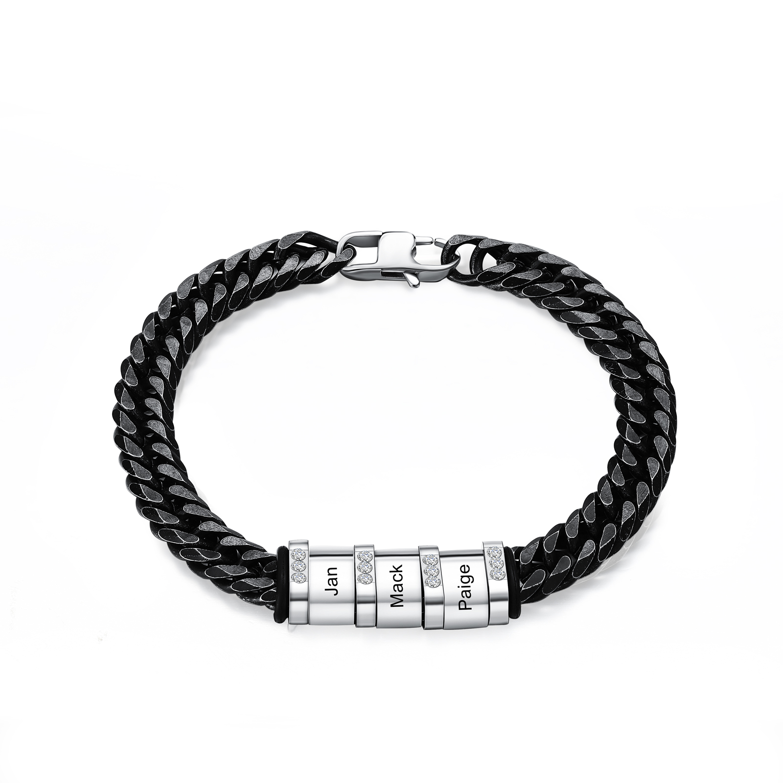 Personalised Black Stainless Steel Bracelet Custom 3 Names Men's Women's Bracelets For Couple