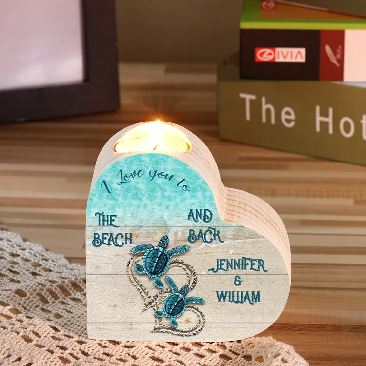 Personalised Couple Heart Candle Holder Engrave Name Turtle Wooden Candlesticks Valentines Gift-Jessemade AU