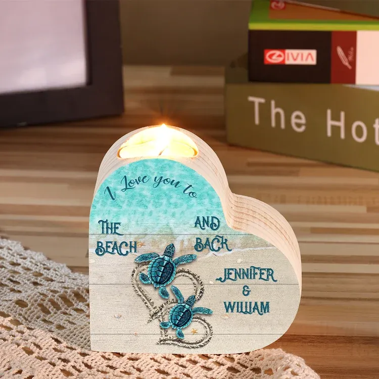 Personalised Couple Heart Candle Holder Engrave Name Turtle Wooden Candlesticks Valentines Gift-Jessemade AU