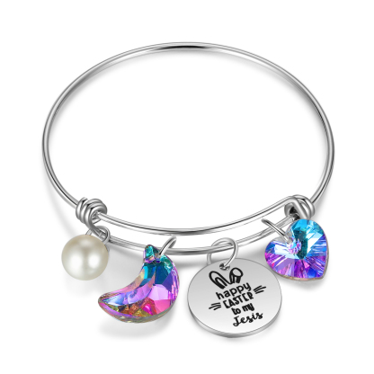 Easter Gifts Personalised Bunny Bangle Bracelet With Name Peals Crystals Bangle Gifts For Her-Jessemade AU