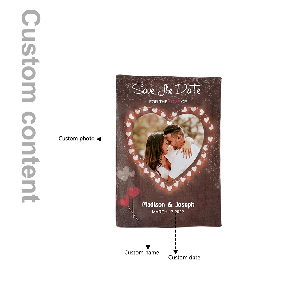 Personalised Couple Blanket Engrave Photo Sweet Gift "Save the love date"-Jessemade AU