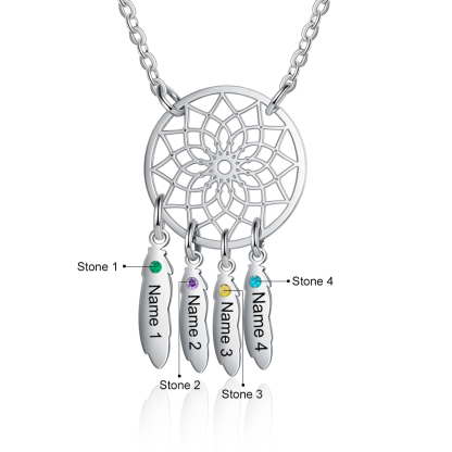 Personalised Dream Catcher Necklace With 4 Birthstones Engraved Names Gift For Women-Jessemade AU