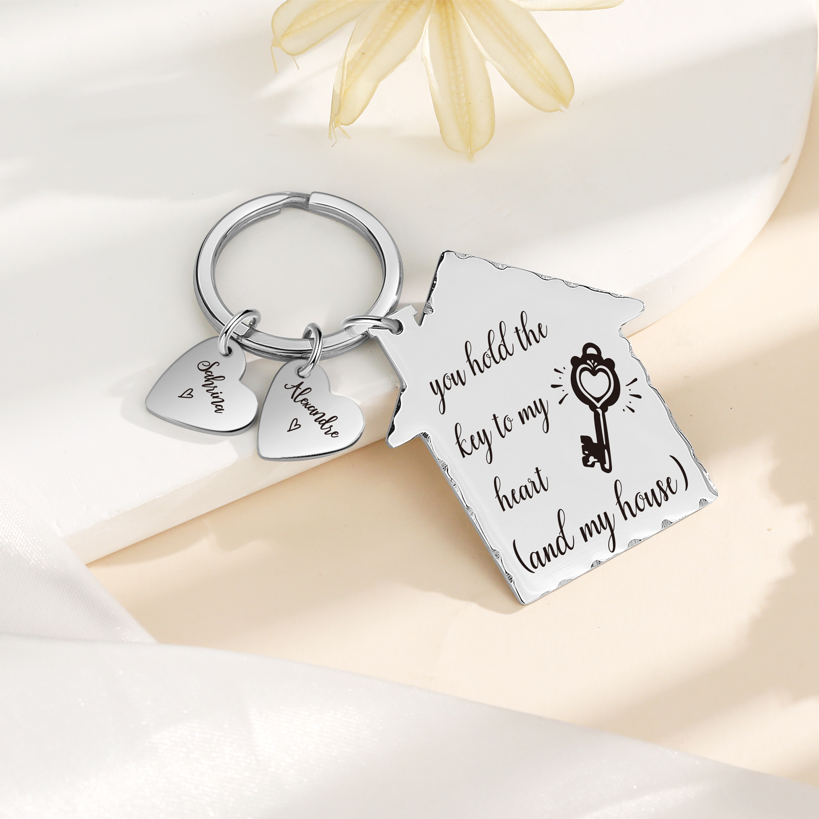 House-Shaped Keychain Customised with 2 Names Keyring Stainless Steel Personalised Gift for Couples-Jessemade AU