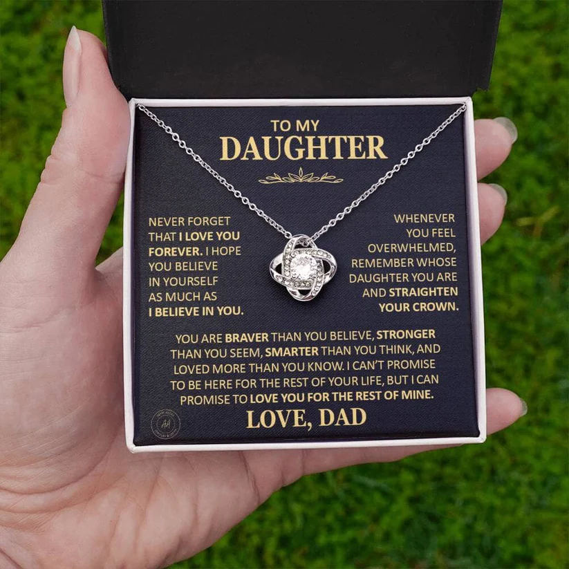 To My Daughter Love Knot Necklace Dad to Daughter Necklace Gift for Her - Never Forget That I Love You Forever