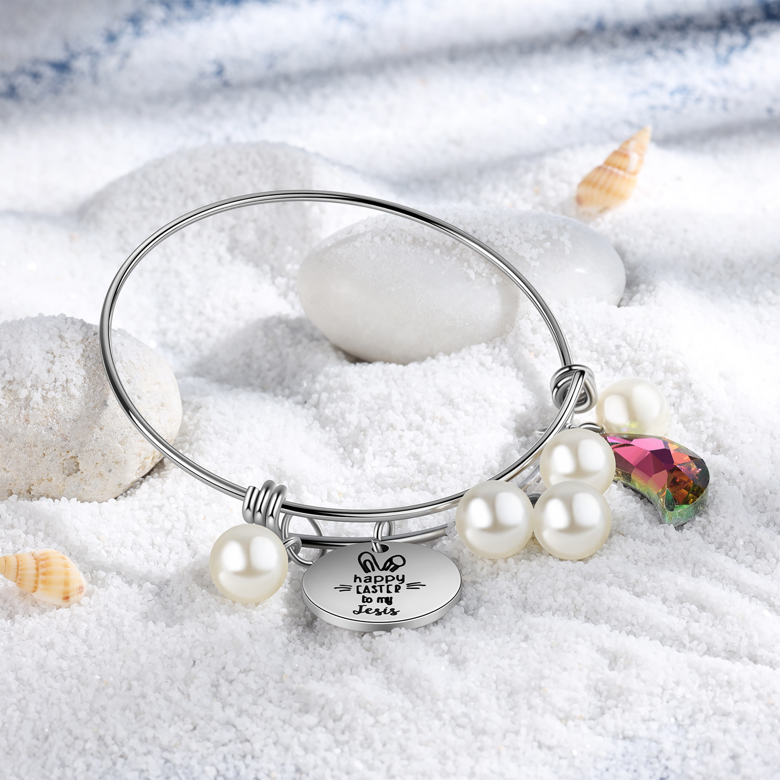 Easter Gifts Personalised Bunny Bangle Bracelet With Name Peals Crystals Bangle Gifts For Her-Jessemade AU