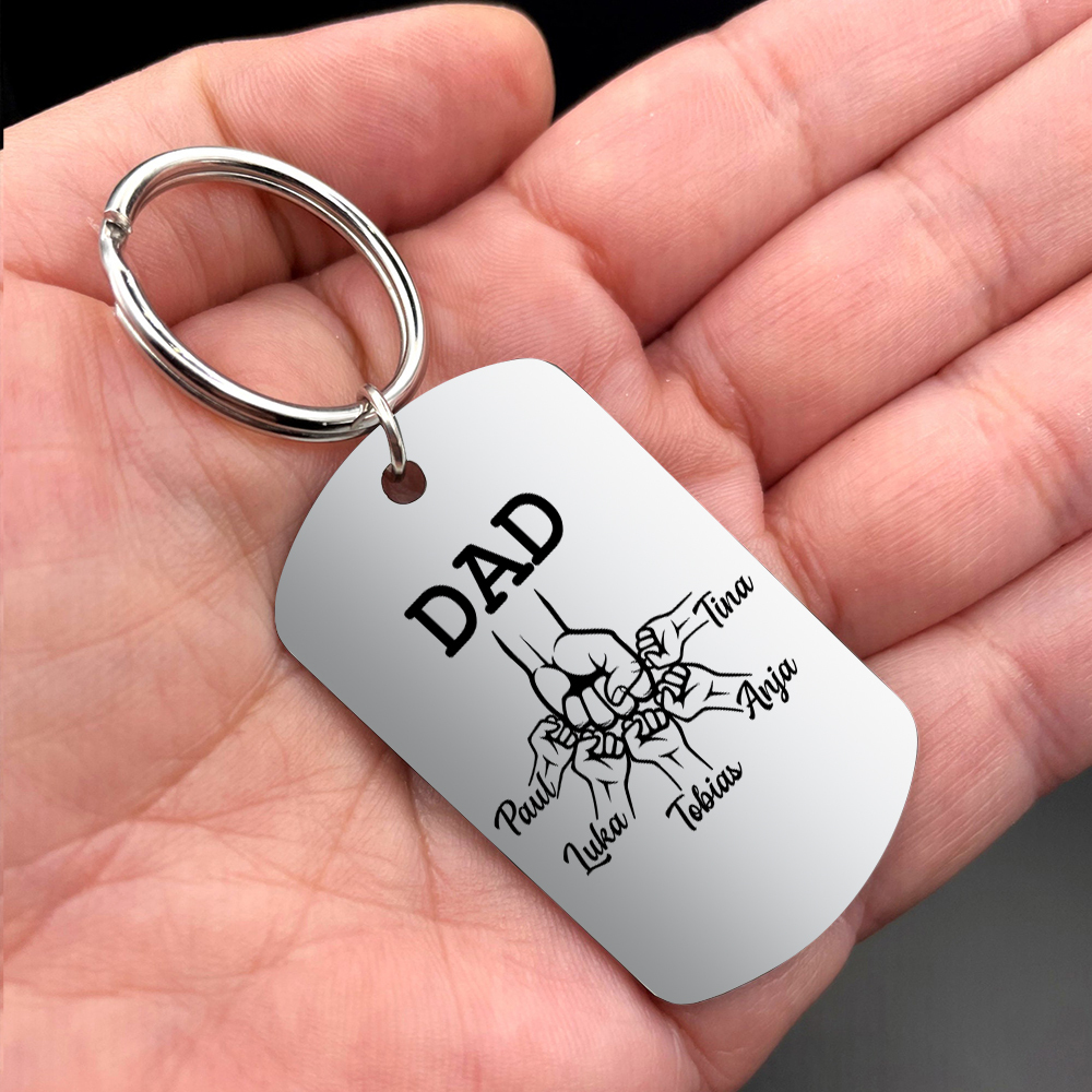 Custom Daddy Fist Bump Keychain Engrave 5 Kids' Names Father's Day Gifts-Jessemade AU