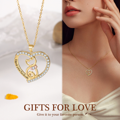 Heart Charm Cat Women's Necklace-Jessemade AU