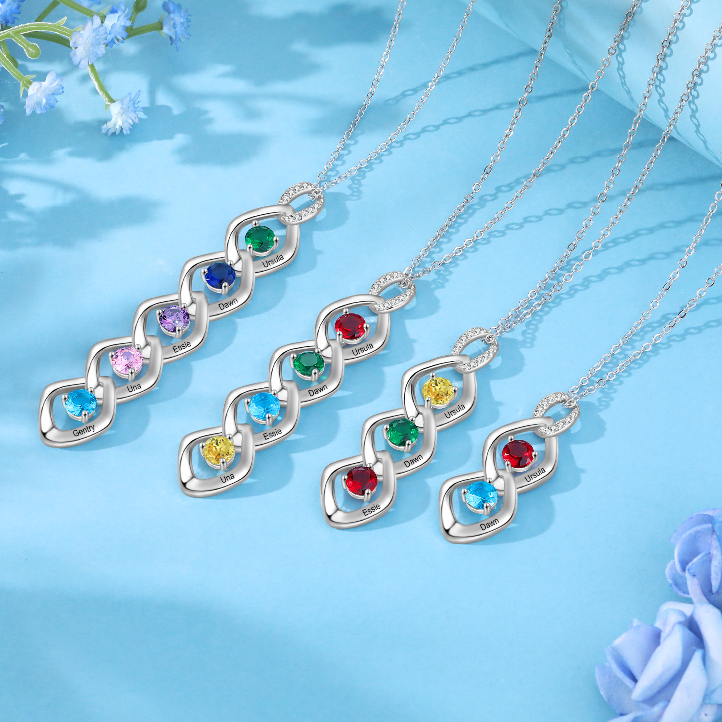 Personalised Pendant Necklace Custom 2 Birthstones Engraved 2 Names Necklace Gift for Women-Jessemade AU
