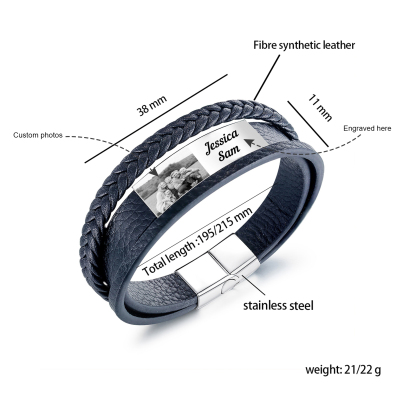 Personalised Photo Bracelet Custom Leather Men's Bracelet Bangle Gifts For Him-Jessemade AU
