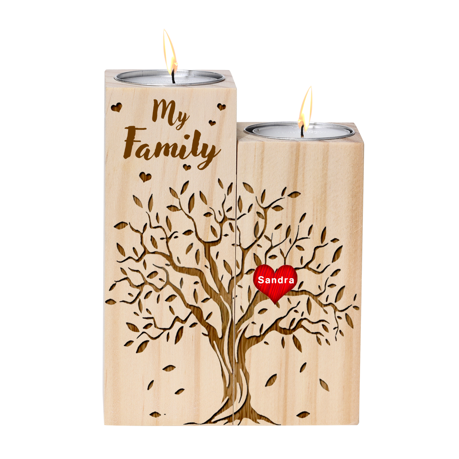 Family Tree Candle Holder Customised 1-10 Names & Text Wooden Candlesticks Personalised Gifts for Family-Jessemade AU