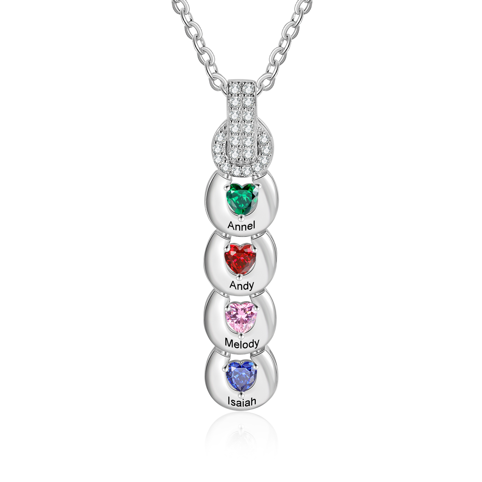 Custom Family Necklace Cascading Pendant with 4 Birthstones Engraving 4 Names Gifts for Her-Jessemade AU