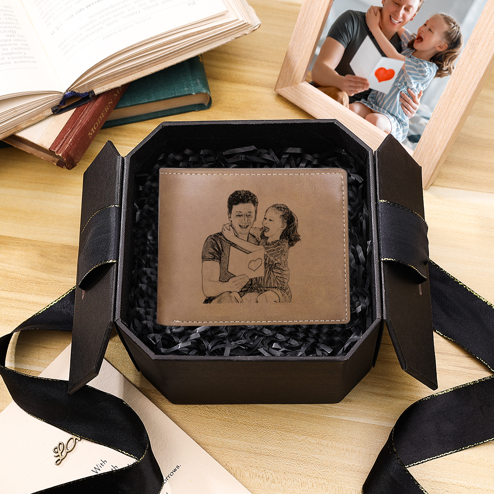 Personalised Leather Wallet Engraved Photo Short Purse Custom Folding Wallet Gifts For Him-Jessemade AU