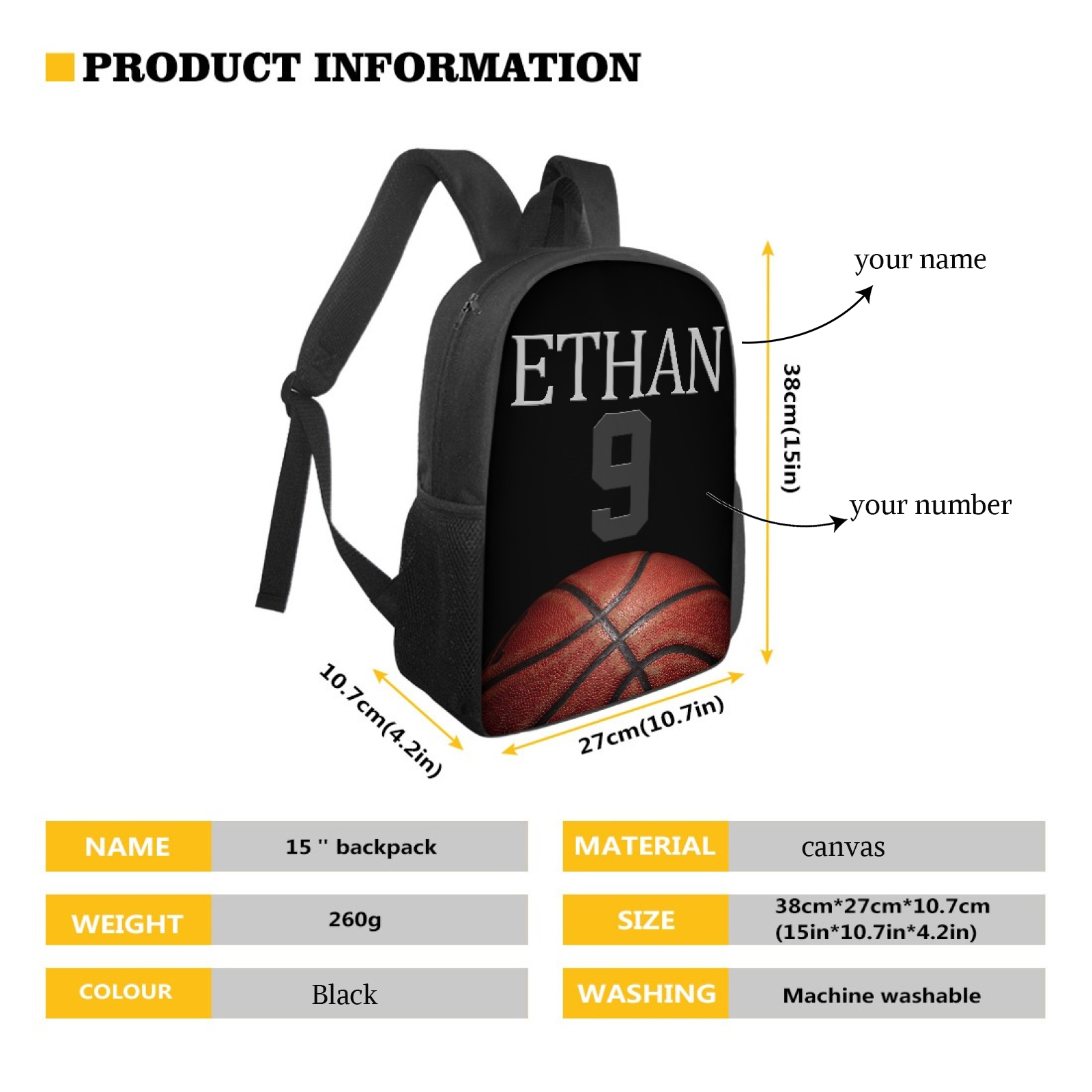 Custom Name and Number Backpack Personalised Basketball Schoolbag for Students-Jessemade AU