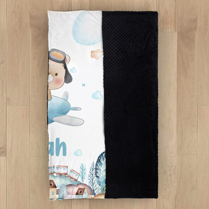 Personalised Bear Blanket Custom Name Cute Cartoon Blanket-Jessemade AU