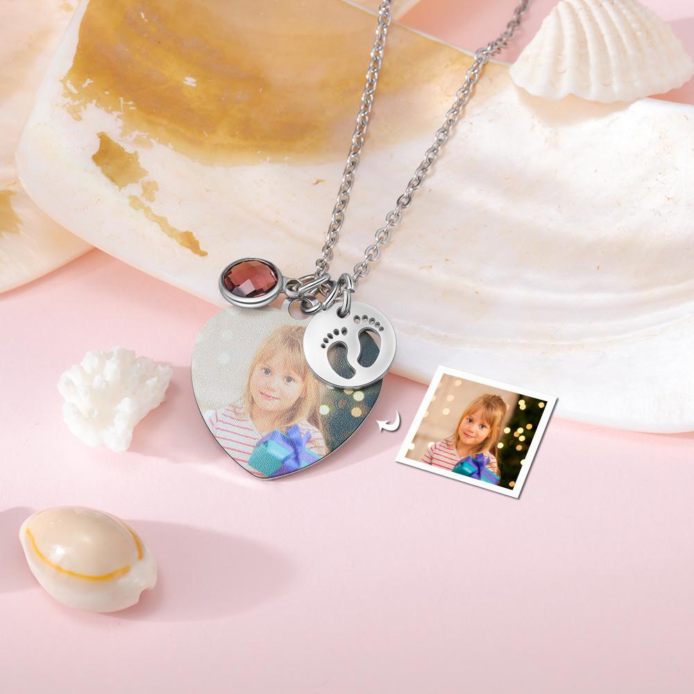 Personalised Heart Necklace With Birthstone Custom Photo Necklace Gifts For Her-Jessemade AU